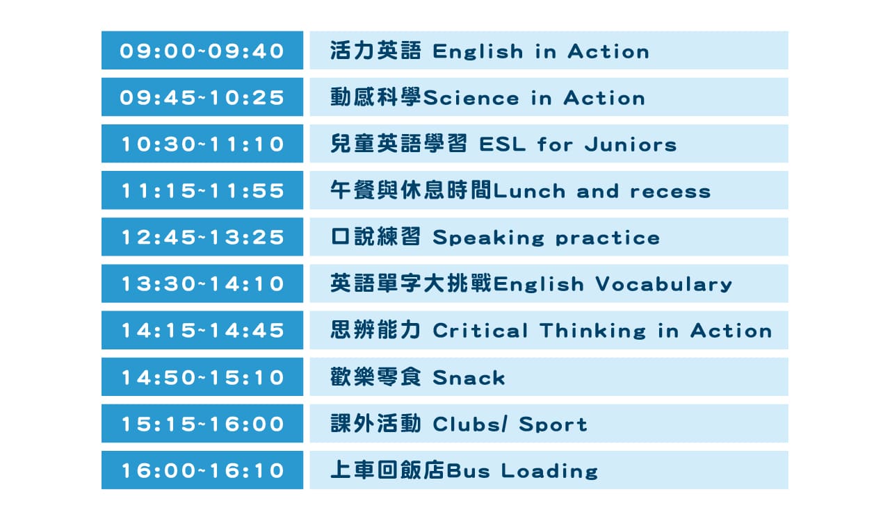 2025越南峴港LGO英文冬令營 課程表